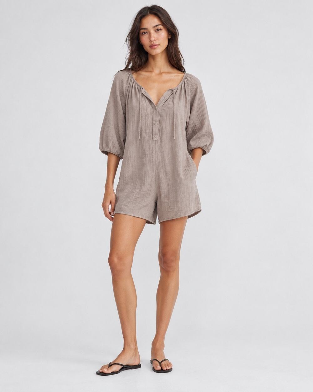 Aritzia Wilfred Free Sail Romper 100% Organic Cotton Taupe 2XS Boho